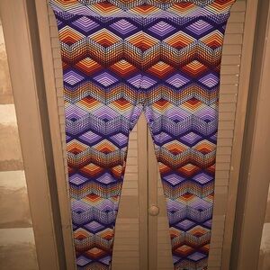 LuLaRoe Orange and Purple Geometric Leggings